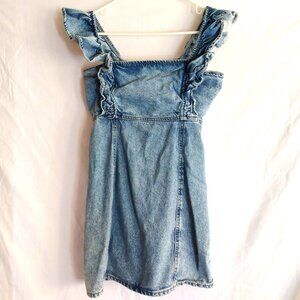 Forever 21 Smocked Denim Tunic Mini Dress Juniors L Y2K Coquette Festival